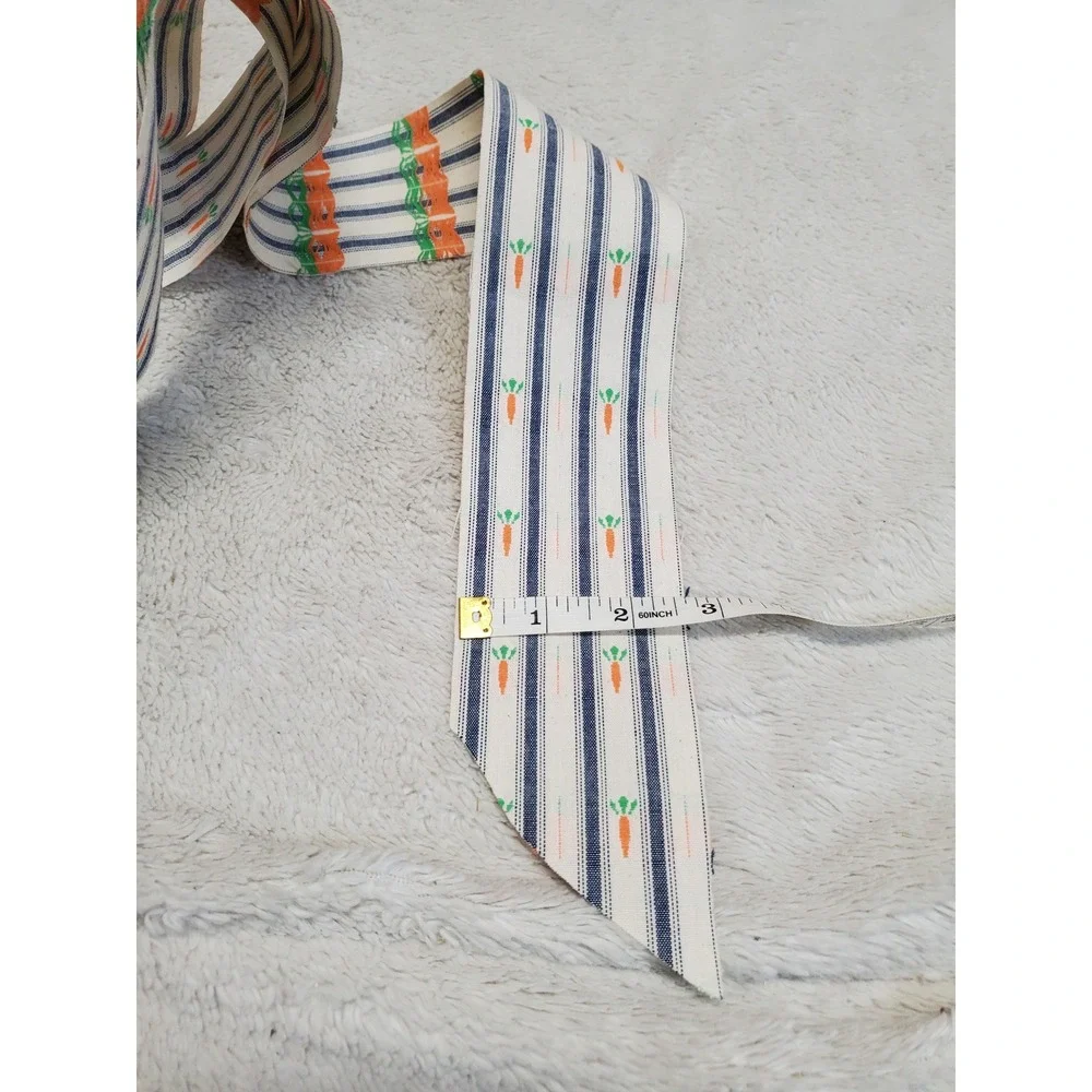 Vintage Country Blue White Ticking Striped Carrots Woven Fabric Ribbon 11.5 Yard